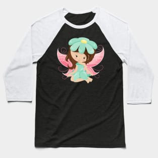Forest Fairy, Cute Fairy, Brown Hair, Flowers Baseball T-Shirt